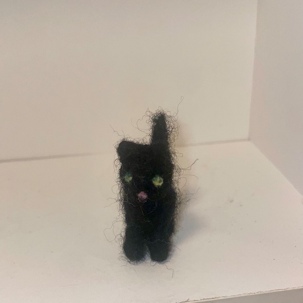 Needle Felted Waldorf Wool Black Kitten Toy/Decoration