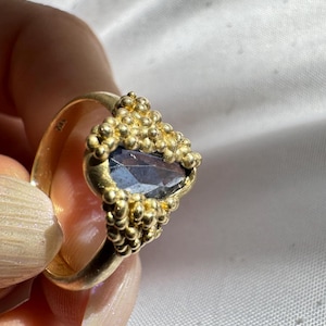 Blue, Rose Cut Sapphire Ring, Solid 14k Gold, size 7