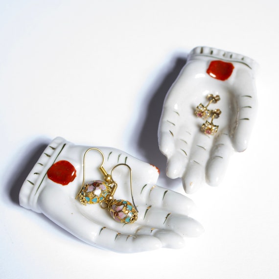 Floral Cloisonné Bead Dangle Earrings - image 9