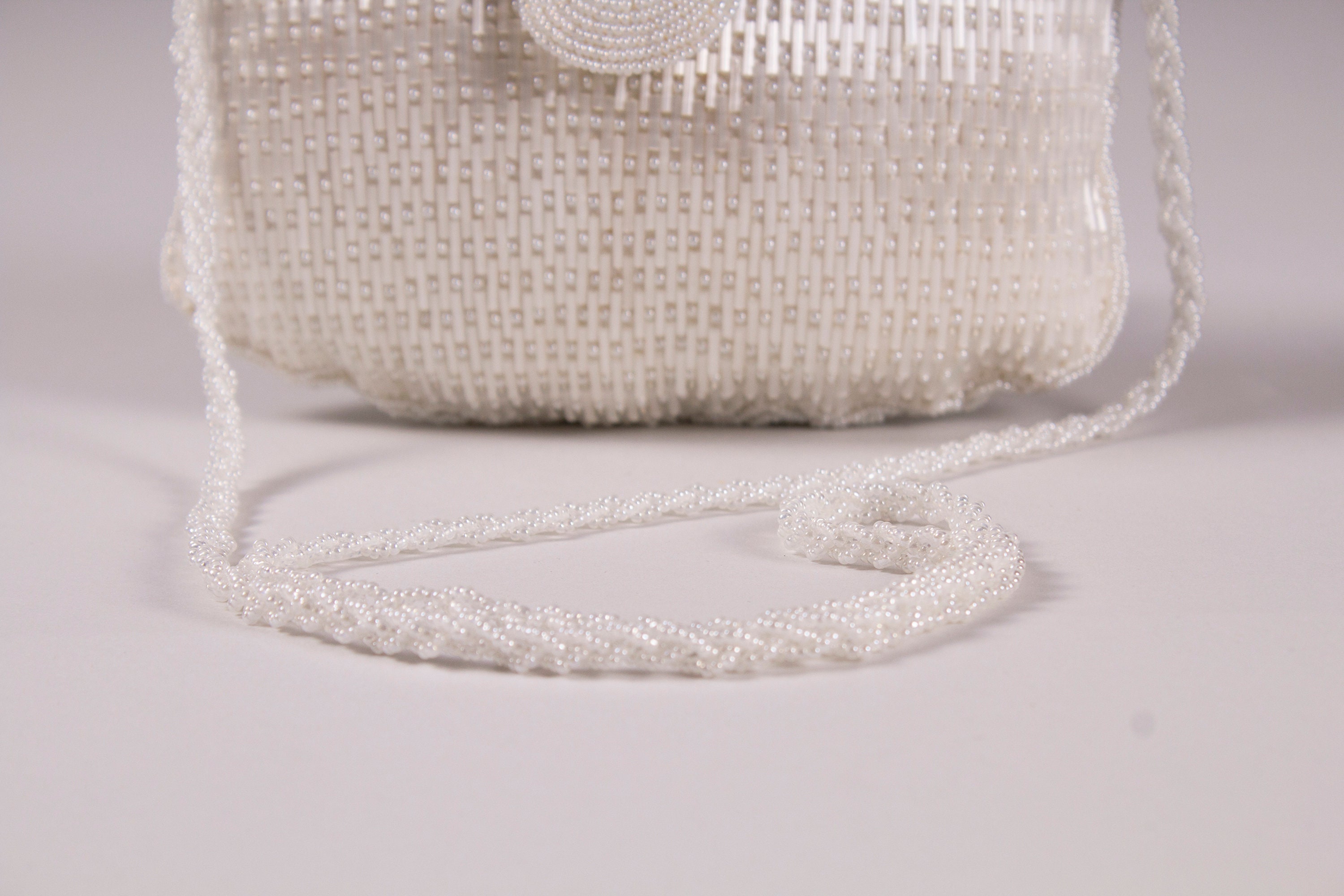 A Vintage Clutch / White / Seed Bead / Bugle Bead / Teardrop / Etsy