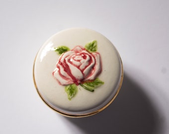 Glazed Ceramic Rose Trinket Dish