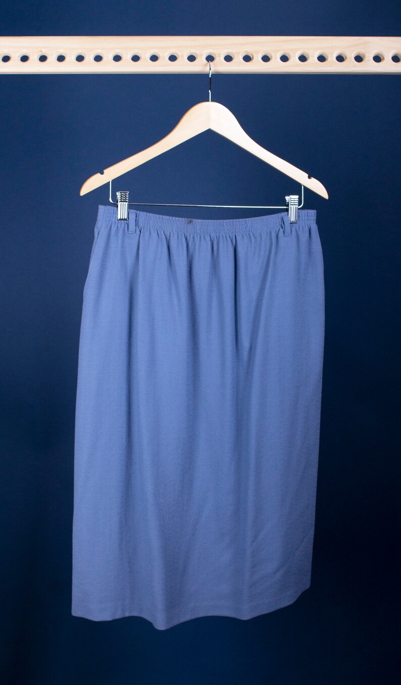 A Vintage 80s 90s Alfred Dunner Denim Blue Wool Sheath Skirt Made in USA Gift