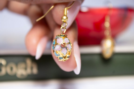 Floral Cloisonné Bead Dangle Earrings - image 6