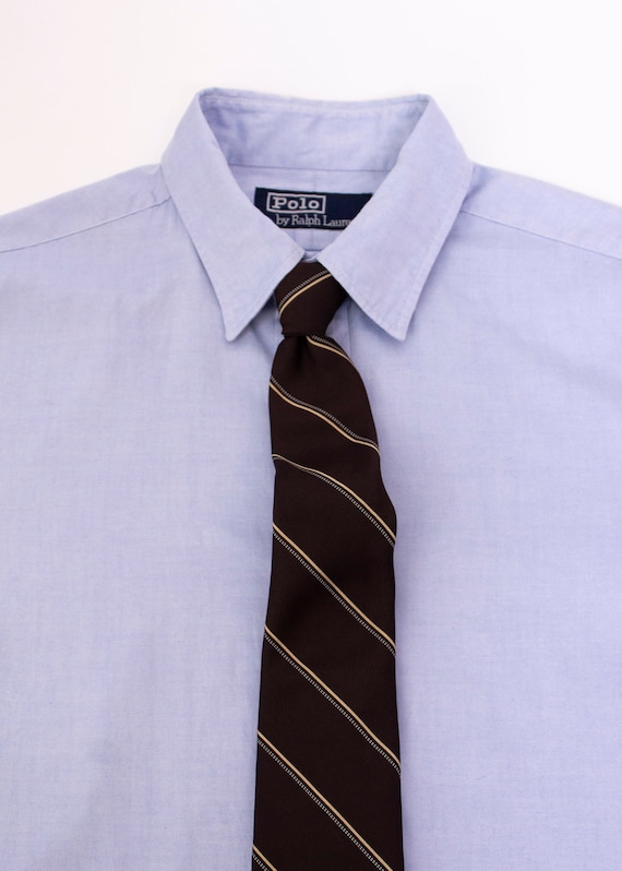 YSL Brown & Beige Repp Stripe Tie