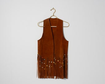 Suede Beaded Fringe Vest