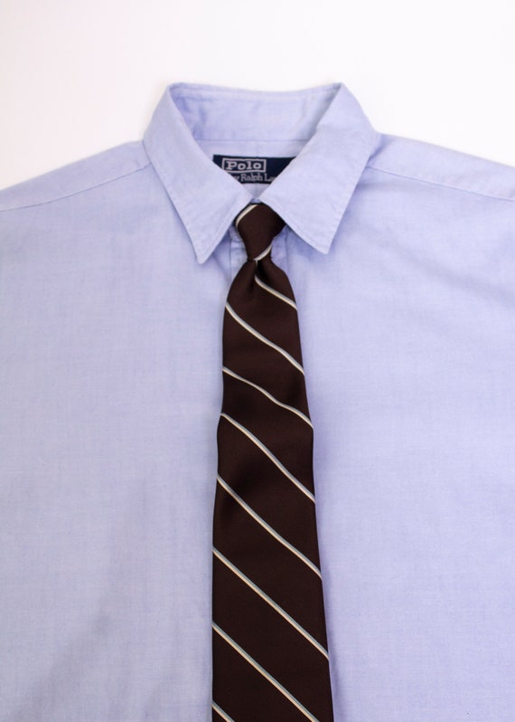 YSL Brown & Blue Repp Stripe Tie