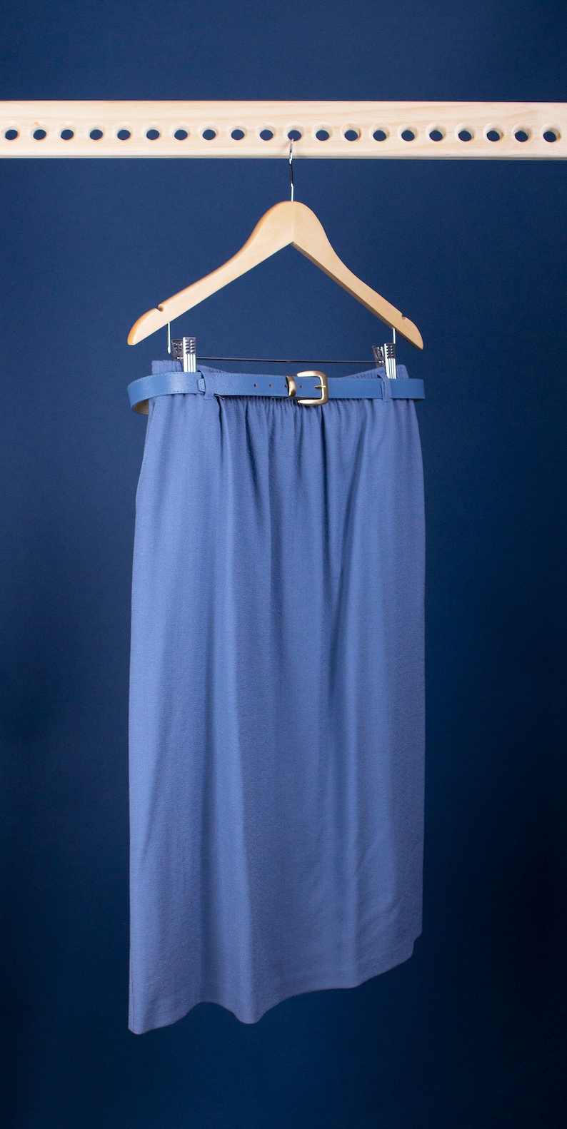 A Vintage 80s 90s Alfred Dunner Denim Blue Wool Sheath Skirt Made in USA Gift