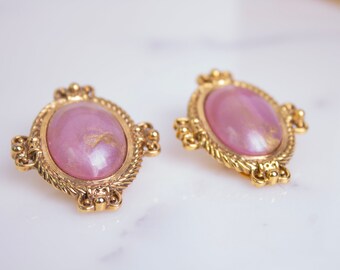 Iridescent Pink Cabochon Clip On Earrings