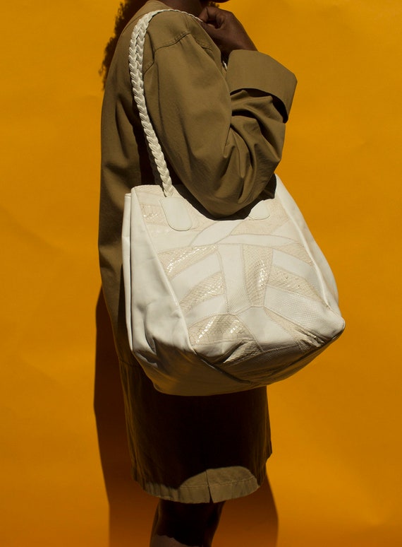 Vintage Varon Bucket // White // Leather // Snakes