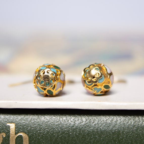 Floral Cloisonné Bead Dangle Earrings - image 4