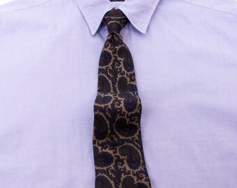 A Vintage / 80s / 90s / Brooks Brothers / Taupe / Sage / Hunter / Blue / Gold / Paisley / Silk / Men's / Necktie / Tie / Gift