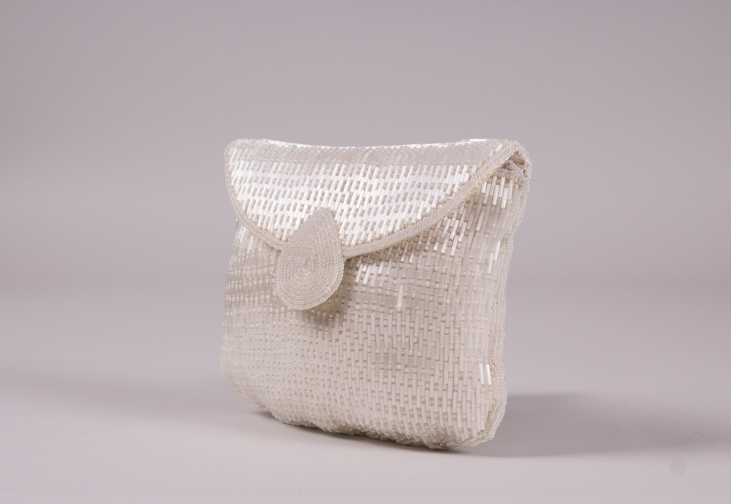 A Vintage Clutch / White / Seed Bead / Bugle Bead / Teardrop / Etsy