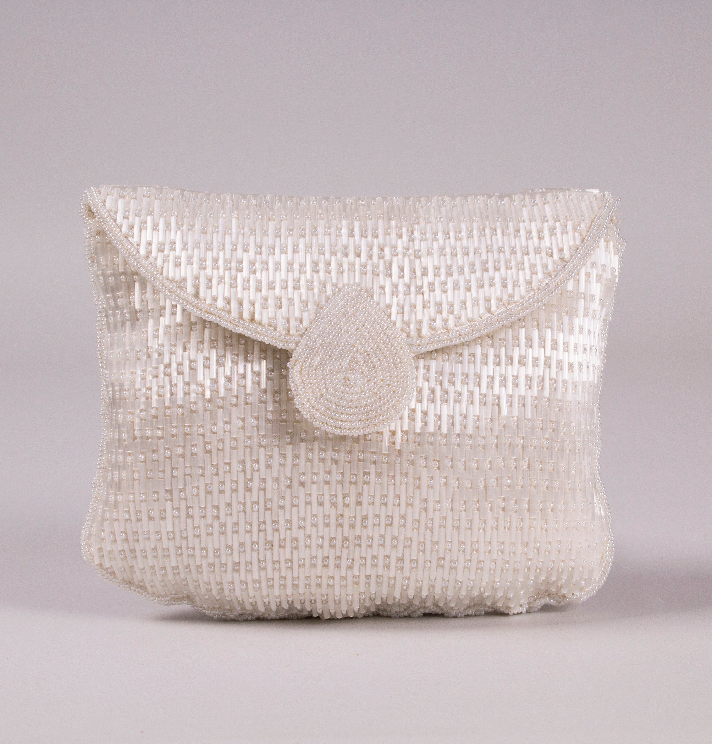 A Vintage Clutch / White / Seed Bead / Bugle Bead / Teardrop / Etsy