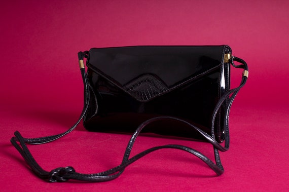 black patent leather envelope clutch