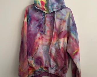 Dreamy Watercolor Ice Dye Hoodie - Artisan Hand-Dyed Cotton Blend Sweatshirt - Unique  Wearable Art for Mindful Style