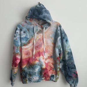 Adult Large Hoodie - Teal, Red & Pink Geode Tie Dye Sweatshirt, Hand Dyed Unisex