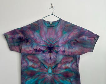 Mirrored Ice Dye T-Shirt 3XL, Dusty Rose and Teal Tie Dye, One of a Kind Handmade Tie Dye Shirt, Hanes 3XL Cotton Tee, Boho Tie Dye Gift