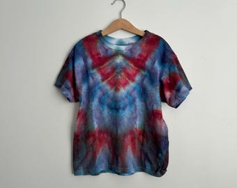 Youth Medium Red Blue Purple Tie Dye Shirt - Hand Dyed Unisex Tee