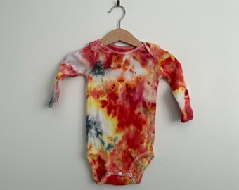 Hand-Dyed 9M Long-Sleeve Onesie – Warm Sunset Crush Palette