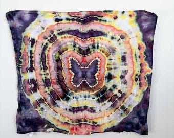 Butterfly Tie Dye Towel | Purple Pink Yellow Mandala Kitchen Towel | 27x27 Cotton Tea Towel | Boho Nature Lover Gift