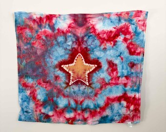 Red White Blue Star Tie Dye Towel | Patriotic Americana Kitchen Towel | 27x27 Cotton Tea Towel | 4th of July Gift