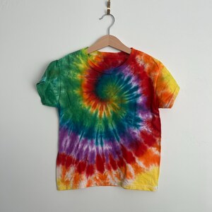 Youth Small Rainbow Spiral Tie Dye Shirt - Hand Dyed Unisex Cotton