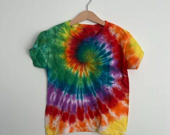 Youth Small Rainbow Spiral Tie Dye Shirt - Hand Dyed Unisex Cotton