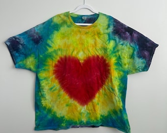 Hand Dyed Heart Tie Dye Shirt – Size 3XL – Rainbow Heart Tie Dye T-Shirt