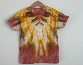 Youth Small Yellow and Red Tie Dye Shirt - Hand Dyed Unisex Cotton