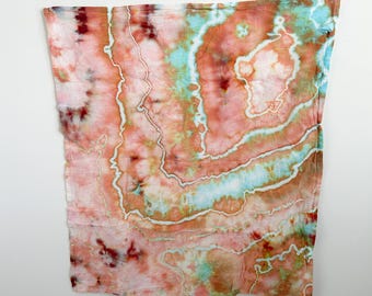 Tie Dye Tea Towel | Ice Dyed Terracotta Turquoise Kitchen Towel | Hand Dyed Cotton Towel with Hang Loop | Boho Kitchen Decor