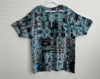 Ice Dye Tie Dye Shirt 2XL – Ocean Storm Colors – Handmade Blue Purple Black Tee – Adult Unisex Cotton Shirt – Unique Gift