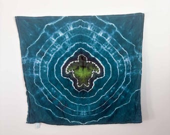 Sea Turtle Tie Dye Towel | Teal Blue Ripple Ocean Kitchen Towel | 27x27 Cotton Tea Towel | Beach Ocean Lover Gift