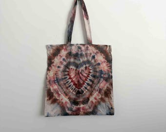 Ice Dye Tote Bag | Heart Fold Tie Dye | Burgundy Navy Blush Cotton Canvas Tote | Hand Dyed Valentine Gift