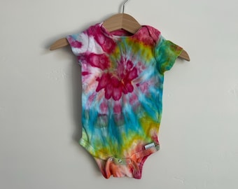 Hand Dyed Baby Onesie – Rainbow Tie Dye Bodysuit | Size 3-6 Months Gerber Cotton, Unique Baby Shower Gift