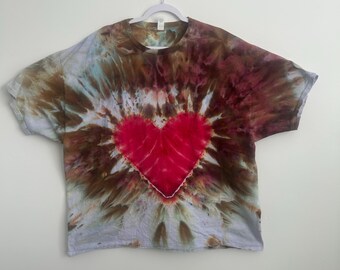 Hand Dyed Heart Tie Dye Shirt – Size 3XL – One of a Kind Red Heart T-Shirt