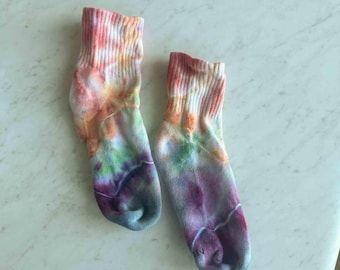 Rainbow Tie Dye Socks – Pastel Ice Dye Crew – Handmade Cotton Blend
