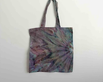 Ice Dye Tote Bag | Purple Sage Green Fan Fold Tie Dye | Cotton Canvas Tote | Hand Dyed Reusable Bag