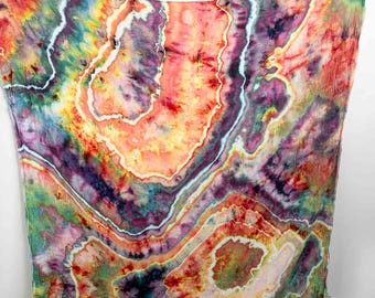 Tie Dye Bamboo Gauze Swaddle Blanket | Geode Ice Dye | 47x47 Baby Swaddle | Sunset Pink Purple Teal | Handmade Boho Nursery