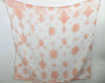 Naturally Dyed Baby Swaddle | Madder Root Tie Dye | Bamboo Cotton Gauze | 47x47 | Peach Shibori Pattern | Boho Nursery Baby Shower Gift