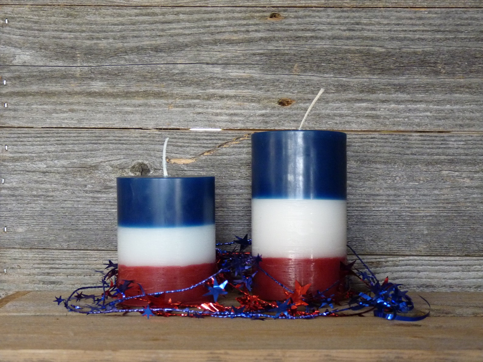 Set of 2 Red White and Blue Firecracker Pillar Candles Etsy
