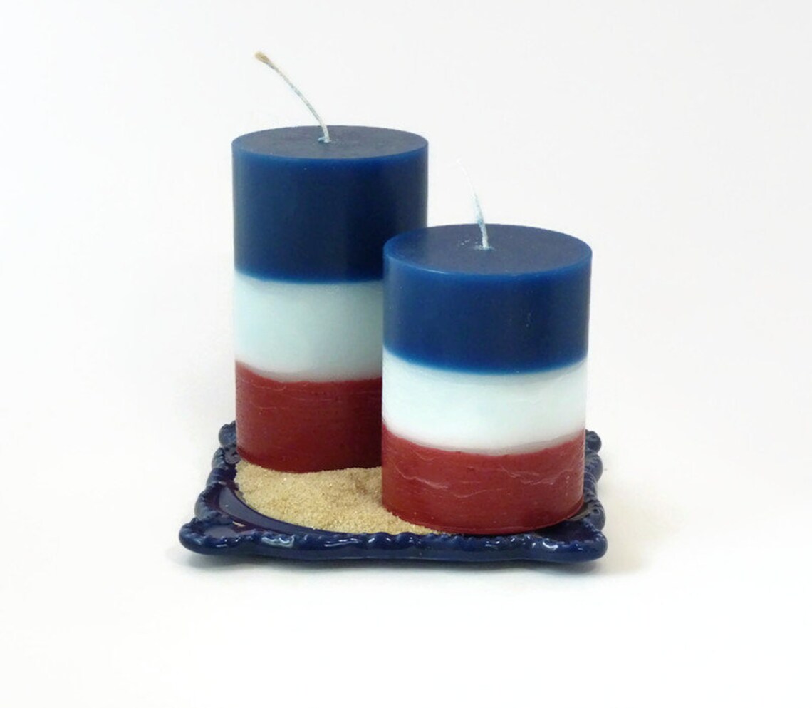Set of 2 Red White and Blue Firecracker Pillar Candles Etsy