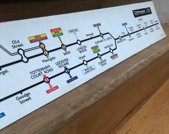 Londoner Untergrund Vintage Original Tube Map Nördliche Linien Diagramm Resopal Kunst Druck Poster 1971