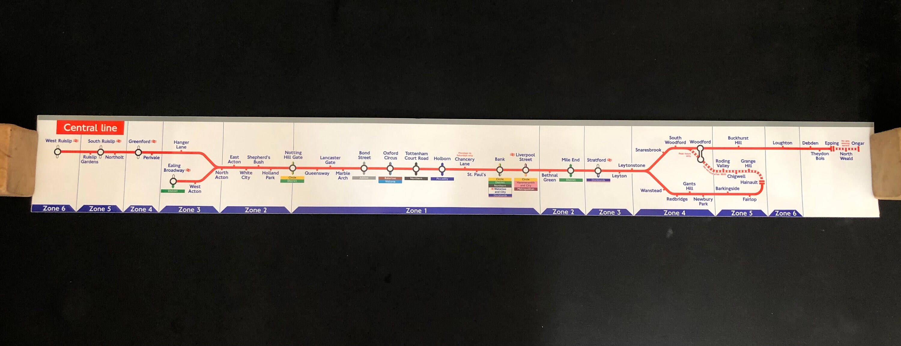 London Underground Original Tube Map Central Line Diagram 1990s Art 