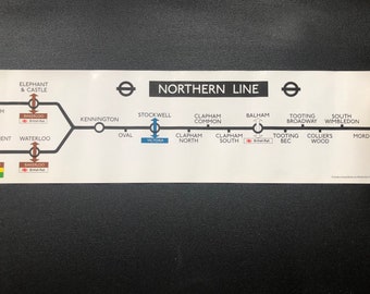 Original Papier Londoner U-Bahn Linie Fahrplan Circa 1980er Jahre