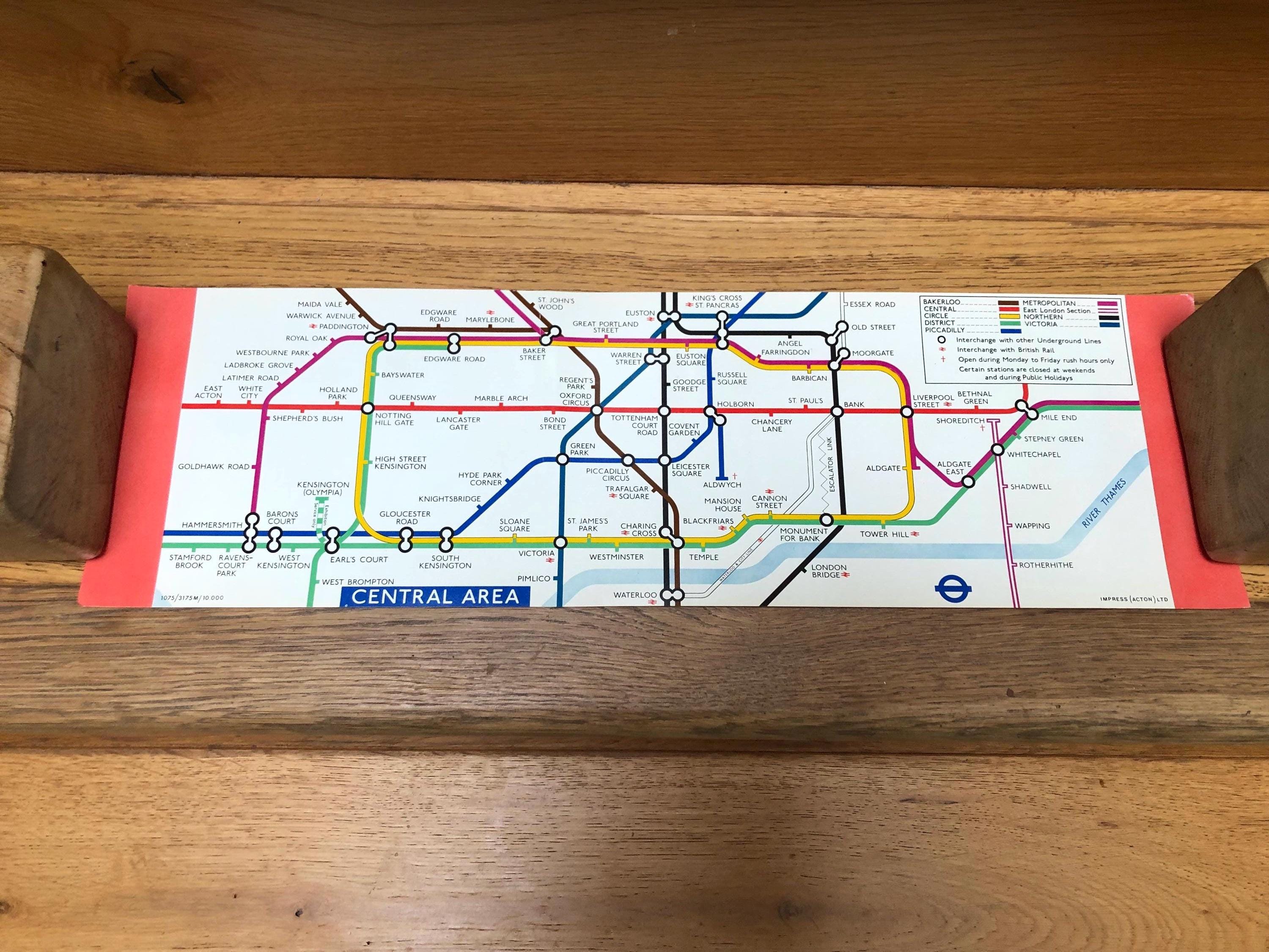 Paper Tube Map London Underground Original Paper Central Route Diagram Circa 1960s ...