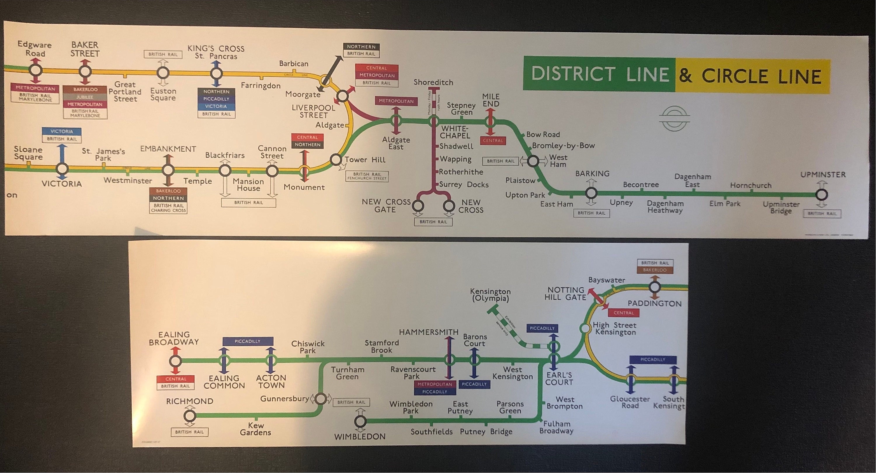 1979年ヴィンテージロンドン地下鉄路線図アート：ディストリクト線と