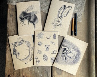 A5 Eco Jotter, Notepad, Notebook, Sketch book, plain pages, gift, planner, diary, wildlife artwork