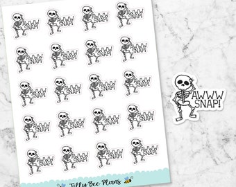 Snarky Planner Stickers - Aww Snap - Halloween skeleton