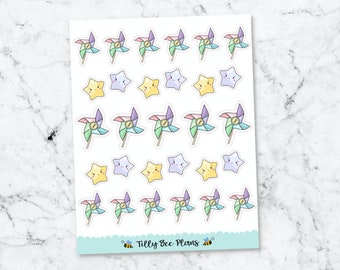 Deco Kawaii Planner Stickers - Pinwheels and Stars