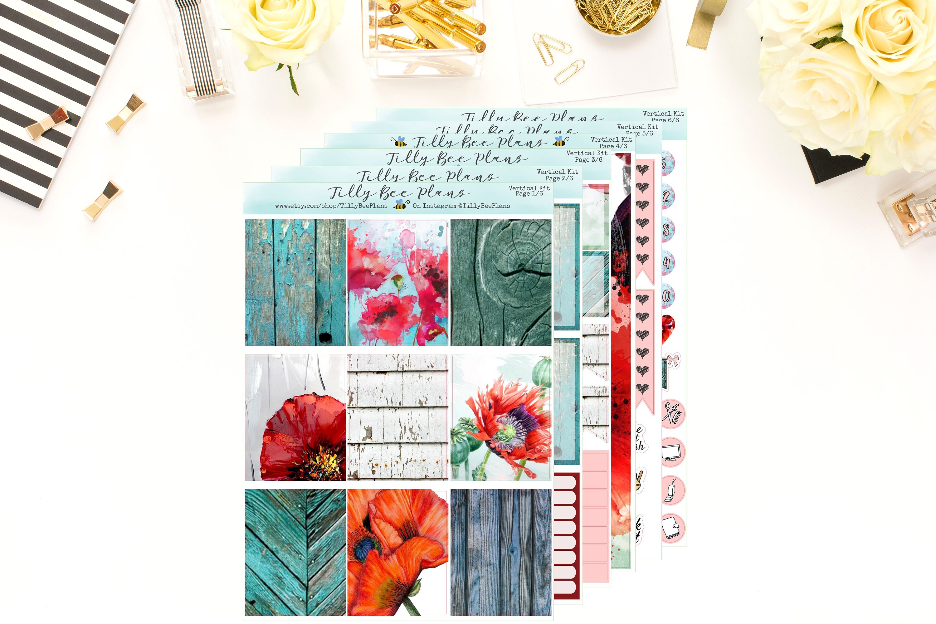 Rustic Poppies - Vertical Weekly Planner Sticker Kit